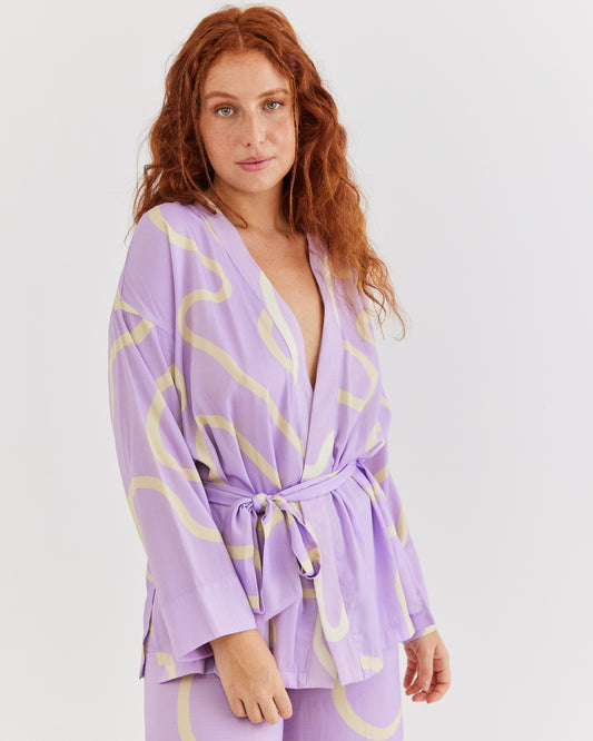 Short Kimono ~ Abstract Lilac Print